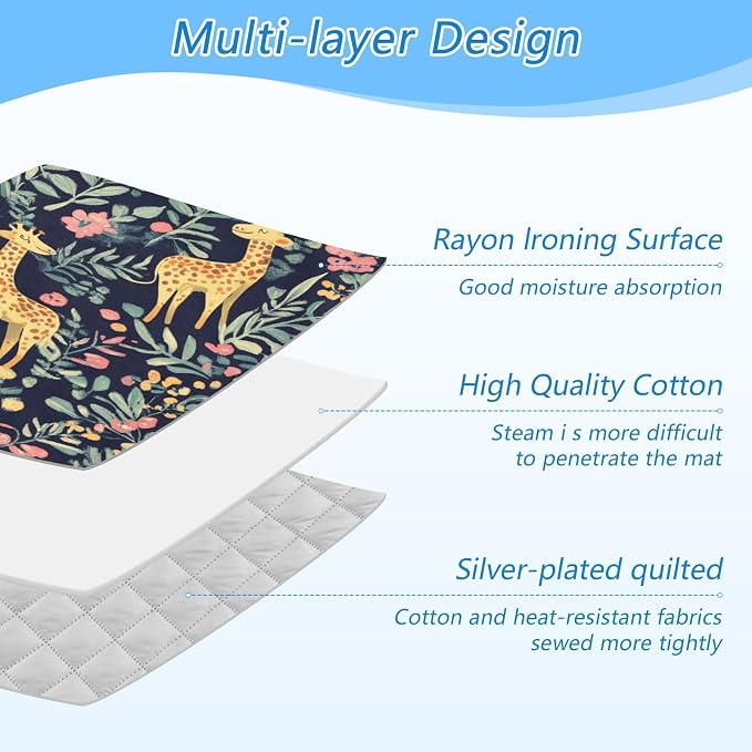 Giraffe Flowers Leaves Green Ironing Mat Thickened Ironing Blanket Travel - Image 4