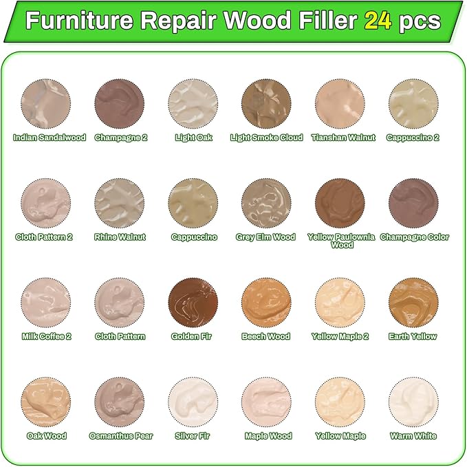 Wood Furniture Repair Kit, 24 Colors Wood Fillers, Scratch Repair Covers & - Image 3