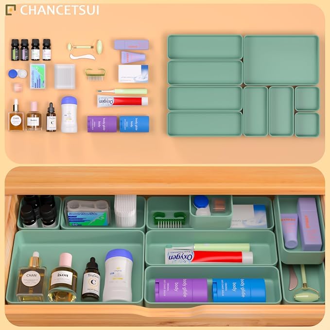 CHANCETSUI 9 Pcs Stackable Drawer Organizer Trays Set, Desk Drawer Organizer - Image 3