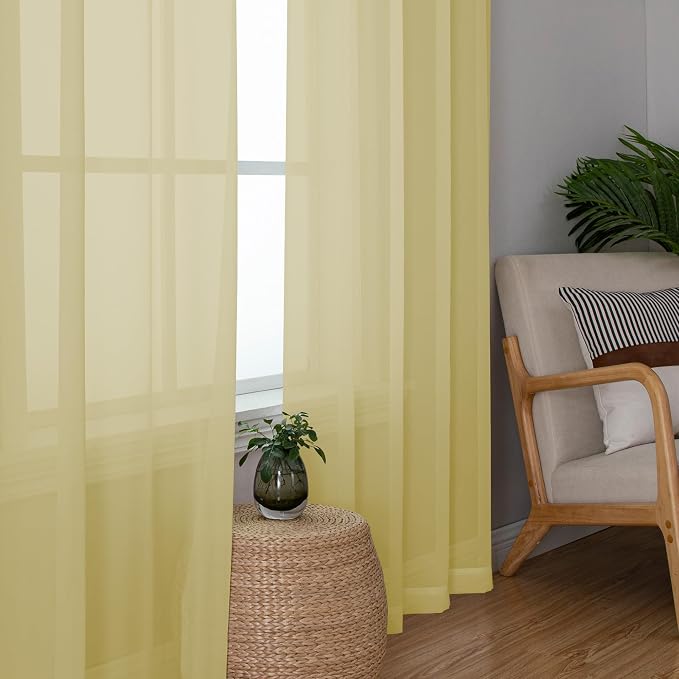 Chyhomenyc Yellow Sheer Curtains 72 Inch Length 2 Panels, Light Filtering Soft - Image 3