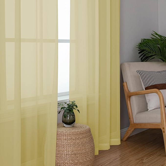 Chyhomenyc Mustard Yellow Sheer Curtains 84 Inch Length 2 Panels, Light - Image 7