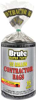 Heavy Duty Contractor Bags, Extra Large Trash Bags, Twist Tie Closure, 55 Gallon by Brute+Super+Tuff