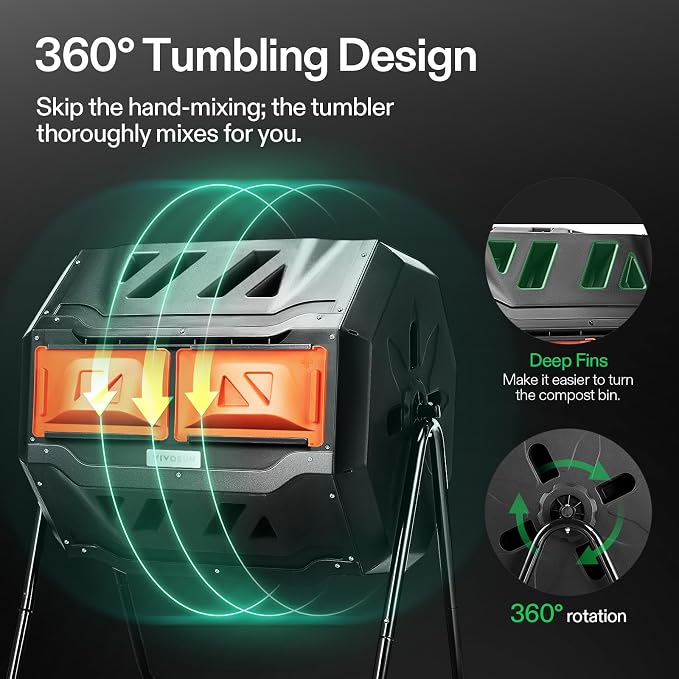 VIVOSUN Outdoor Tumbling Composter Dual Rotating Batch Compost Bin, 43 Gallon - Image 3