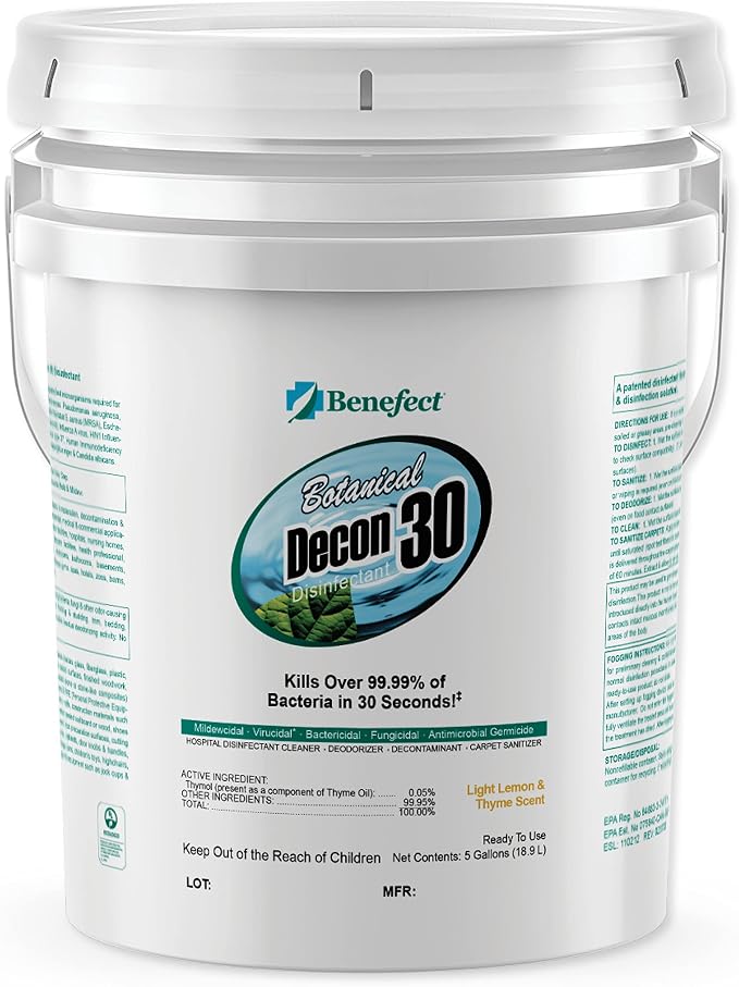 Benefect Botanical Decon 30 Disinfectant Cleaner, 5 Gallon, Light Lemon & Thyme by Benefect