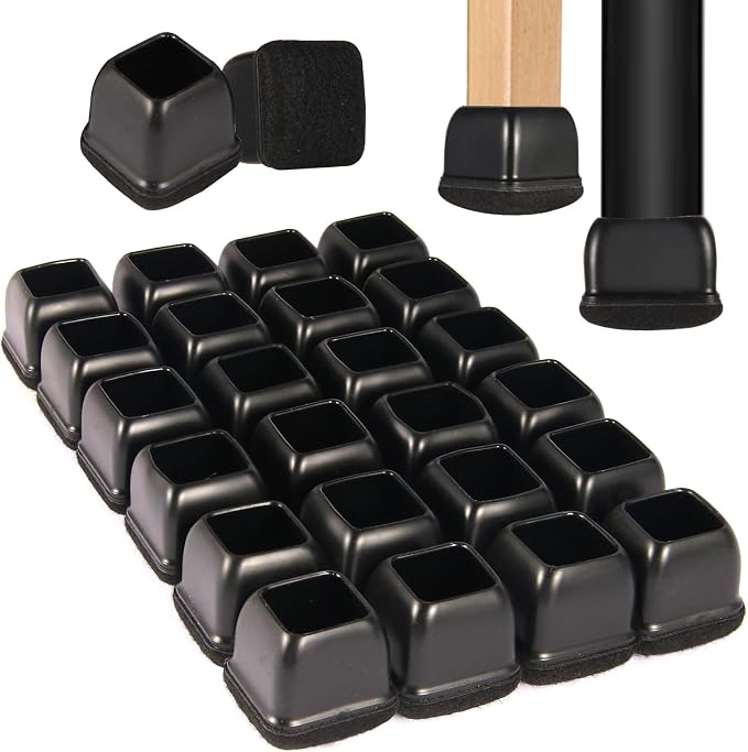 Square Chair Leg Floor Protectors Large 24Pcs, Silicone Chair Leg Protectors by YTEACIUL