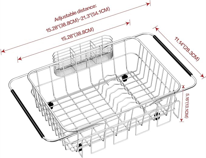 Dish Drying Rack in Sink, Extendable Stainless Steel Dish Drainers - Image 2