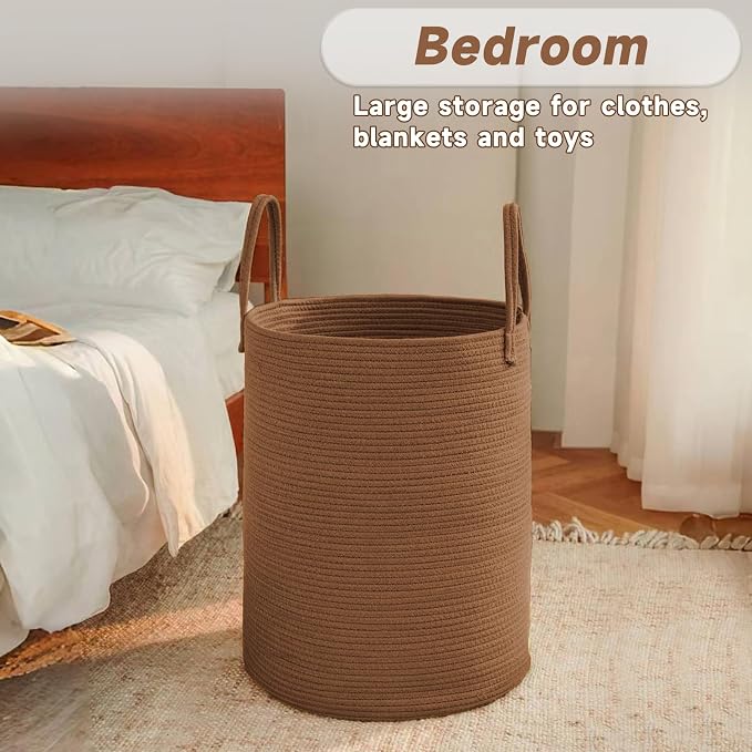 Large Woven Laundry Basket Hamper, 80L Cotton Rope Storage Bin - Image 4