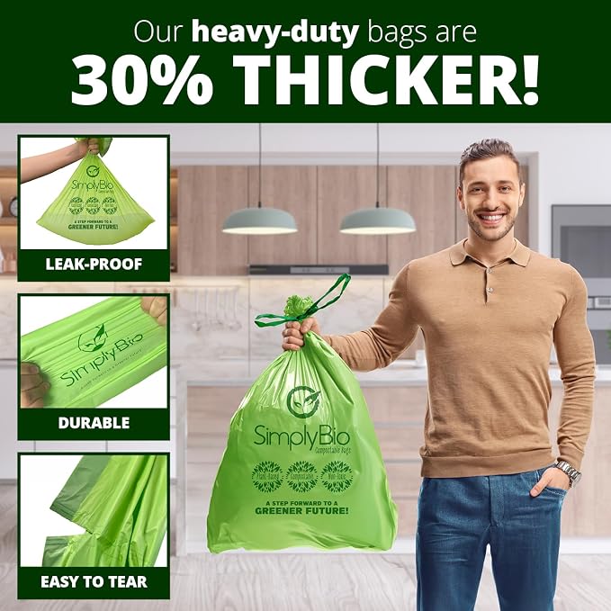 Simply Bio 13 Gallon Compostable Trash Bags Liners Drawstring, Heavy Duty Extra - Image 4