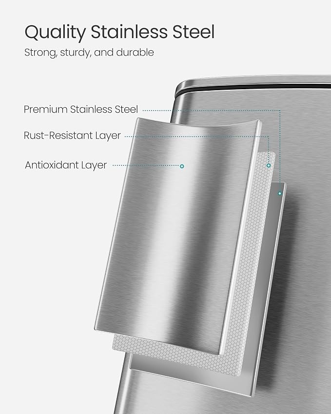 SONGMICS Kitchen Trash Can, 8-Gallon Trash Bin, Stainless Steel Garbage Can - Image 4