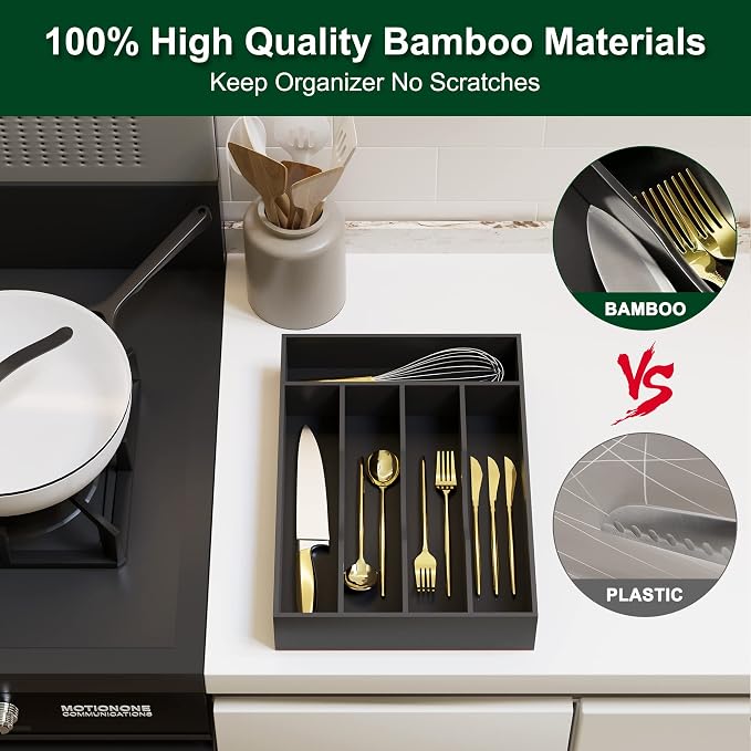Bellsal Black Utensil Organizer 10 Inch Silverware Tray - Image 4