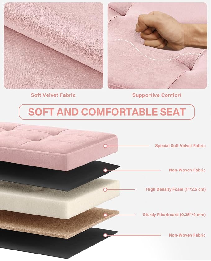 Folding Storage Ottoman, Velvet Storage Bench, Removable Divider, - Image 6
