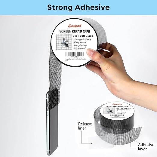 Black Window Screen Repair Tape, 3IN x 20FT Screen Repair Kit - Image 5