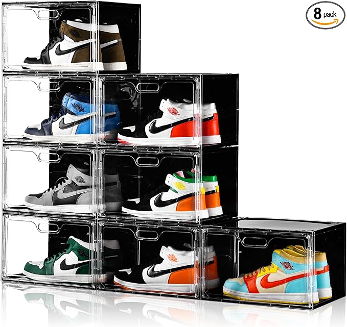 New 8 Pack Shoe Boxes Stackable, Large Shoe Storage Organizer by Amllas