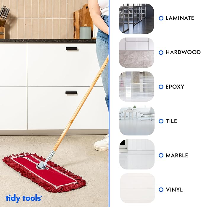 36 Inch Red Commercial Dust Mop & Floor Sweeper – Wood Handle Floor Mop - Image 5