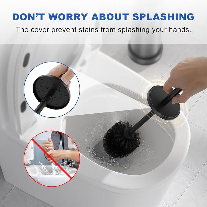 Black Toilet Brush and Holder Set, 304 Stainless Steel Heavy Duty Toilet Bowl - Image 3