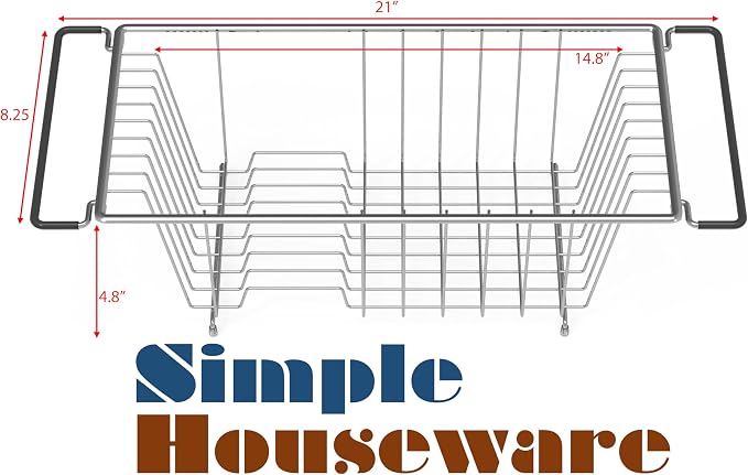 Simple Houseware Over Sink Counter Top Stainless Steel Dish Drainer Drying Rack - Image 3