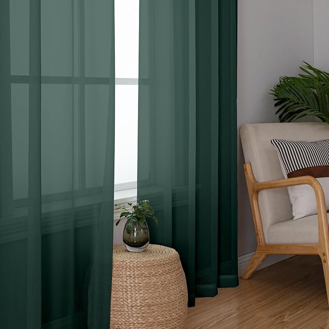 Chyhomenyc Sheer Hunter Green Curtains 90 inches Long 2 Panels, Light Filtering - Image 4