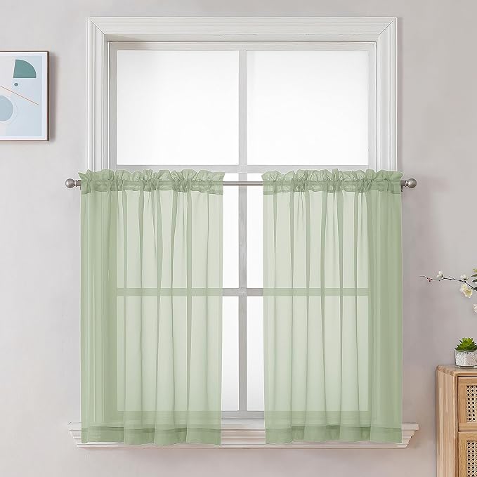 Chyhomenyc Light Green Sheer Curtains 36 inch Length 2 Panels Set, Light by Chyhomenyc