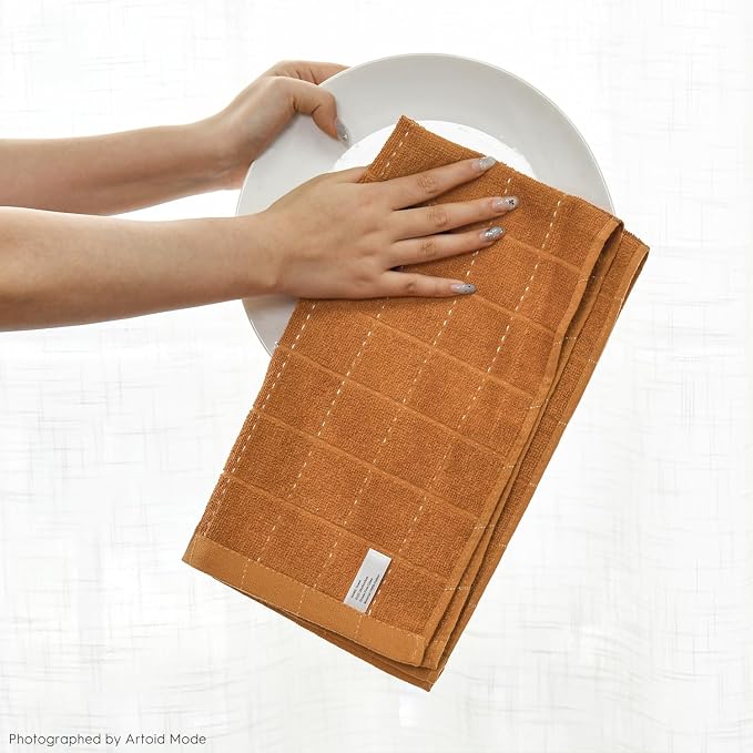Artoid Mode Checkered Designed Cotton Caramel Orange Terry Kitchen Dish Towels - Image 5