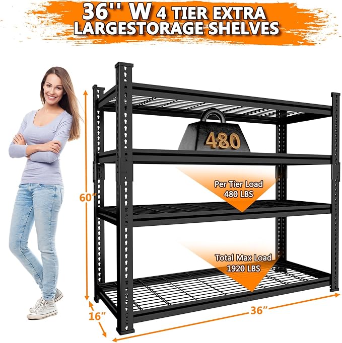Storage Shelves Heavy Duty 4 PCS, 4-tier Adjustable Metal Industrial Utility - Image 3