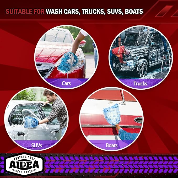 AIDEA Car Wash Mitt Microfiber 2PK, Scratch-Free& Lint-Free, Premium Chenille - Image 7