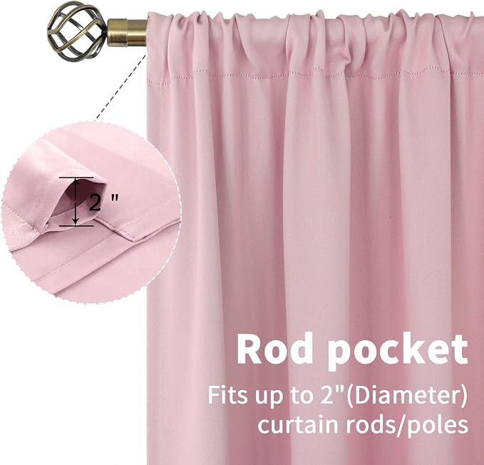 BGment Baby Pink Blackout Curtains 36 Inch Length - Image 3