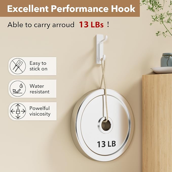12 Pack Wall Hooks for Coat and Towel: 13LB Adhesive Door Hanger Stick on - Image 2