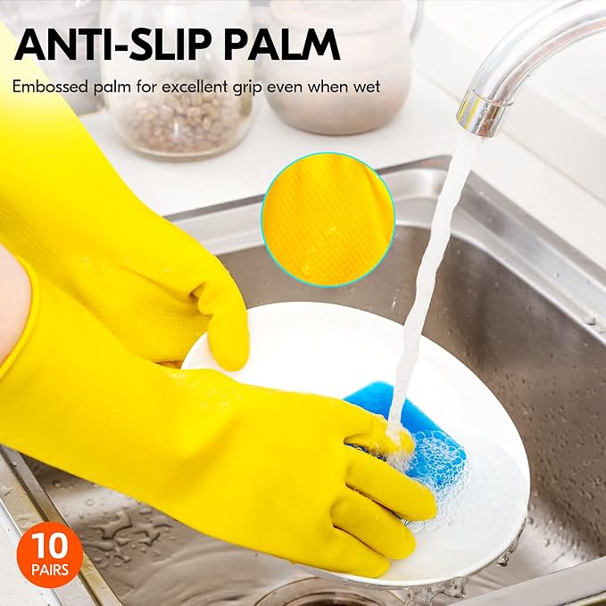 Vgo... 10-Pairs Reusable Household Gloves, Rubber Dishwashing gloves, Extra - Image 5