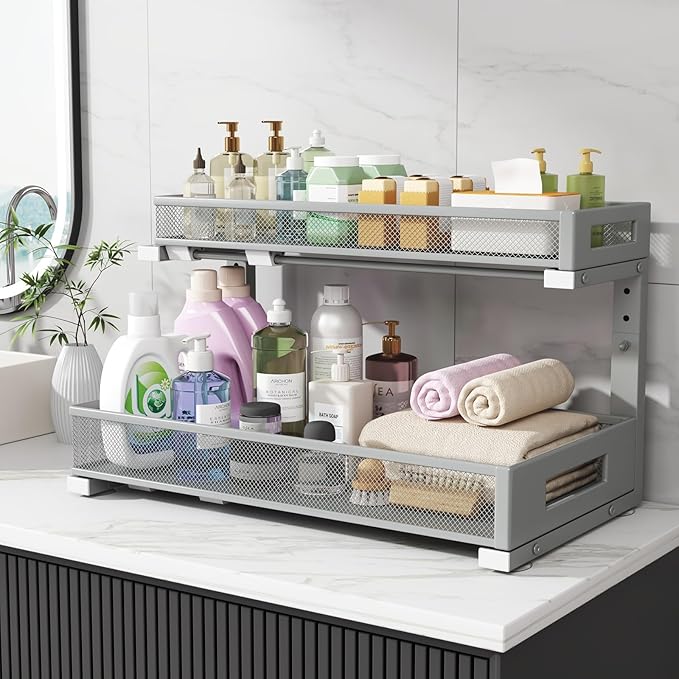 1 Pack 19IN Depth Under Sink Storage Organizer, Large 2-Tier Elegant Mesh Pull - Image 7