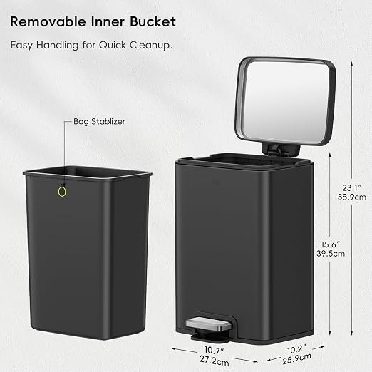 EKO Madison Matte Black 12L / 3.2 Gal Bathroom Trash Can - Image 3