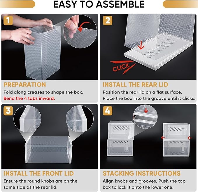 BALEINE 3 Pack Stackable Shoe Storage Boxes Fit Size 9, Thickened Clear Shoe - Image 3