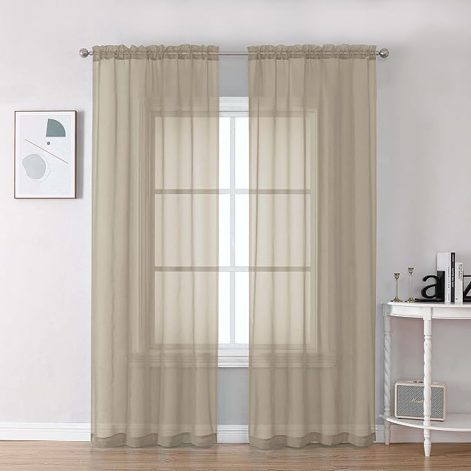 Chyhomenyc Taupe Sheer Curtains 84 Inches Long 2 Panels Set- Light Filtering by Chyhomenyc