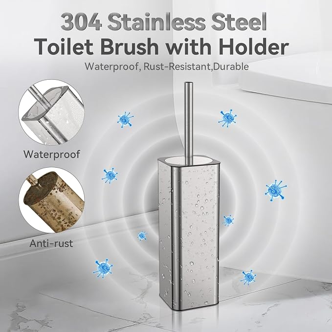 DOWRY Stainless Steel Toilet Bowl Brush and Holder - Image 2