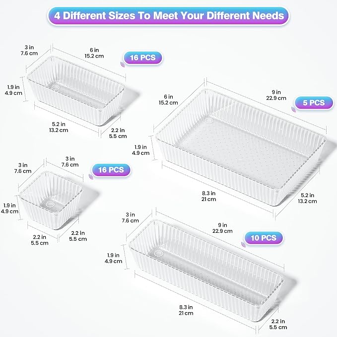 47 PCS Clear Plastic Drawer Organizer Set - Image 2