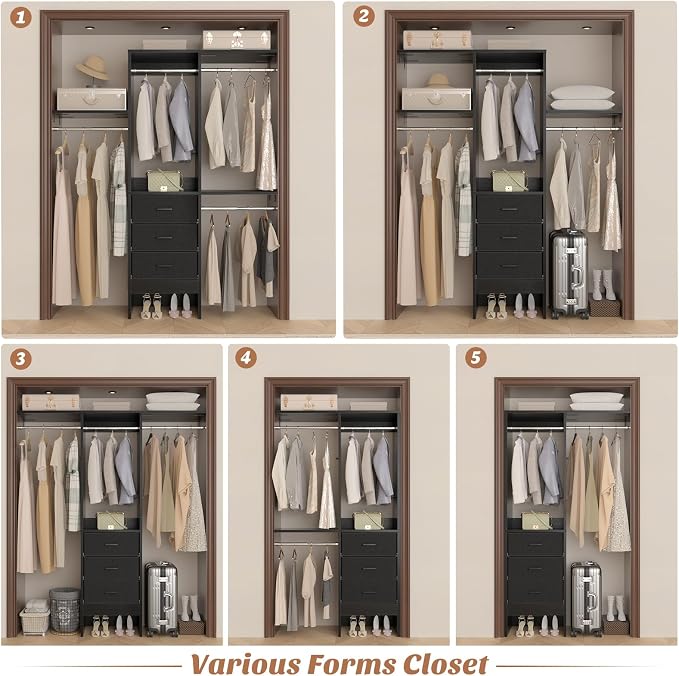 4FT Small Closet System with 3 Fabric Drawers, Flexible Built-In Clothes - Image 7