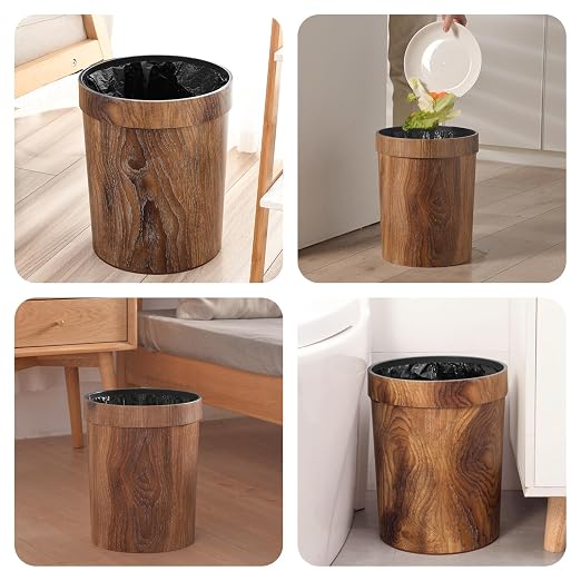 Wood Grain Plastic Trash Can Bedroom, Round 2-Pack, 3.4 Gal Farmhouse - Image 7