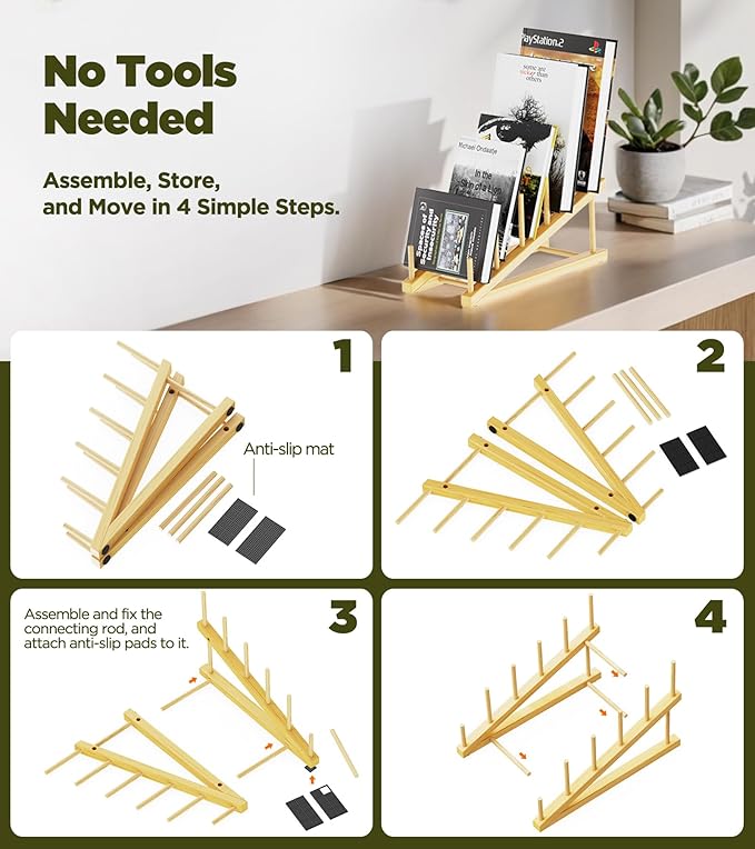 Bamboo Dish Drying Rack, 5 Slots Kitchen Organizer Craft Show Display Stand - Image 5