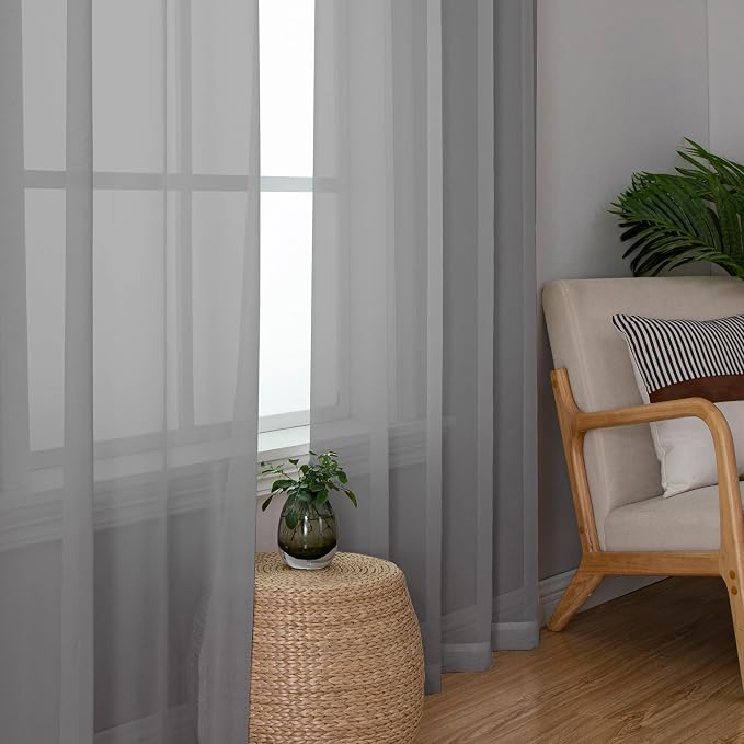 Chyhomenyc Sheer Window Curtains 72 inch Length 2 PCS- Rod Pocket Living Room - Image 5