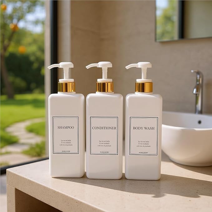 Modern Gold Design Large 27 oz Shampoo and Conditioner Dispensers - Image 5