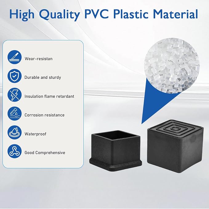16 Pcs 1-1/2" x 1-1/2" Square Rubber Chair Leg Caps, PVC Table Leg Covers - Image 3