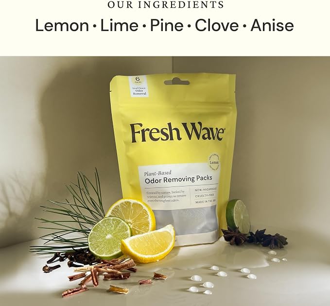 Fresh Wave Lemon Odor Eliminating & Deodorizing Packs | Bag of 6 & Fresh Pod - Image 2