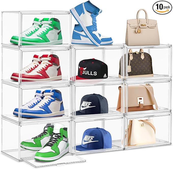 10 Pack Acrylic Shoe Storage Box Clear Plastic Stackable Acrylic Display Case by EDSFAM