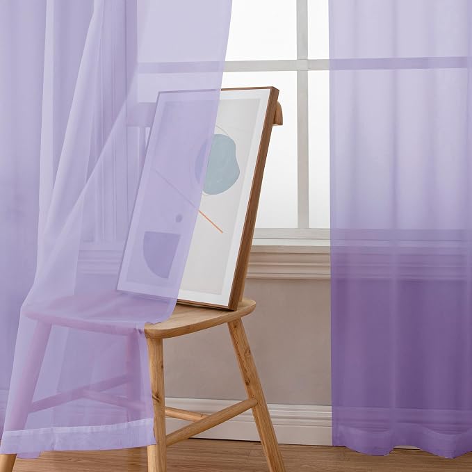 Chyhomenyc Lilac Sheer Curtains 63 Inch Length 2 Panels, Light Filtering Airy - Image 4