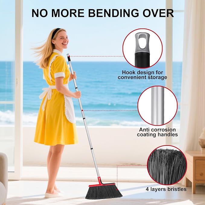 Angle Broom with 58″ Long Handle – 14″ Wide Stiff Bristles - Image 5