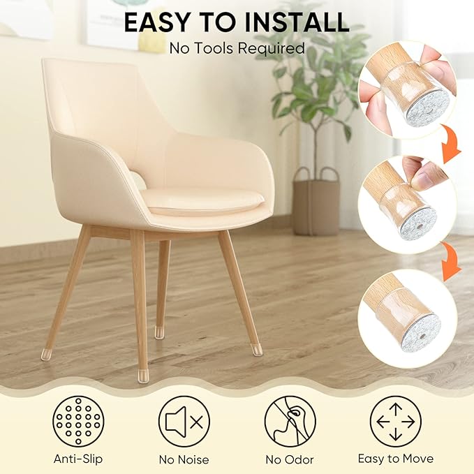 BALEINE 24 Pack Silicone Chair Leg Floor Protectors, Stool Leg Protectors Cap - Image 6