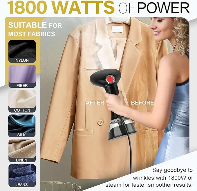 Steamer for Clothes, 1800W Fast Heat-up Clothes Steamer Handheld Garment Steamer - Image 3