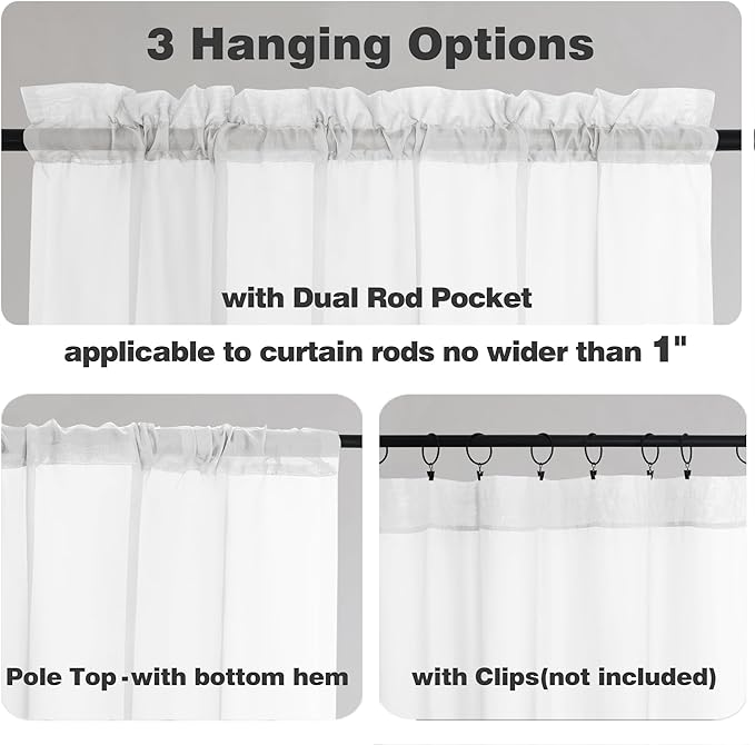 Chyhomenyc White Sheer Curtains 54 Inch Long 2 Panels Set, Short Voile Rod - Image 2