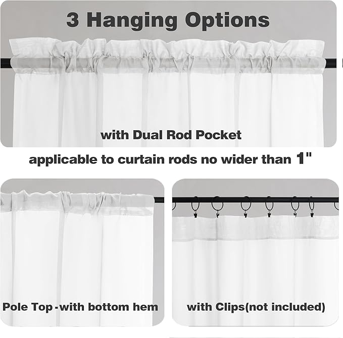 Chyhomenyc White Sheer Curtains 96 inches Long 2 Panels Set, Light Filtering - Image 3