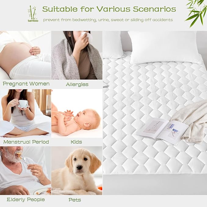 GRT Twin XL Mattress Protector Waterproof, Rayon from Bamboo, Cooling Quilted - Image 5