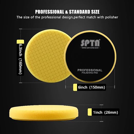 Yellow Medium Cut Pad, Buffing Polishing Pads, SPTA 3Pcs 6.5 Inch Face - Image 2